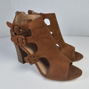 Madden Girl Beatrik Cognac Suede Gladiator Heels